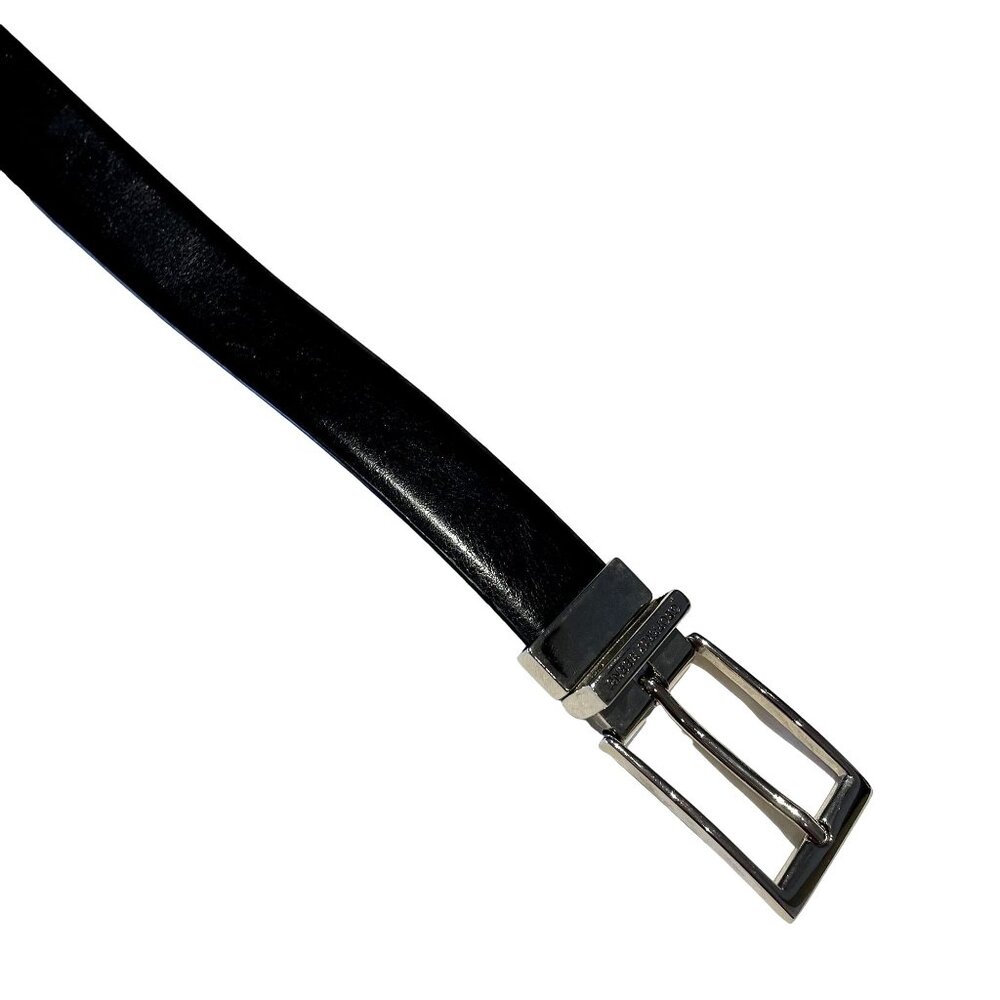 Geoffrey Beene Black Genuine Leather Belt Dress Formal Silver Tone Buckle 36 u